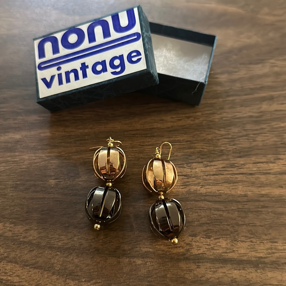 Vintage 1960s Open Work Sphere Dangle Drop Earrings